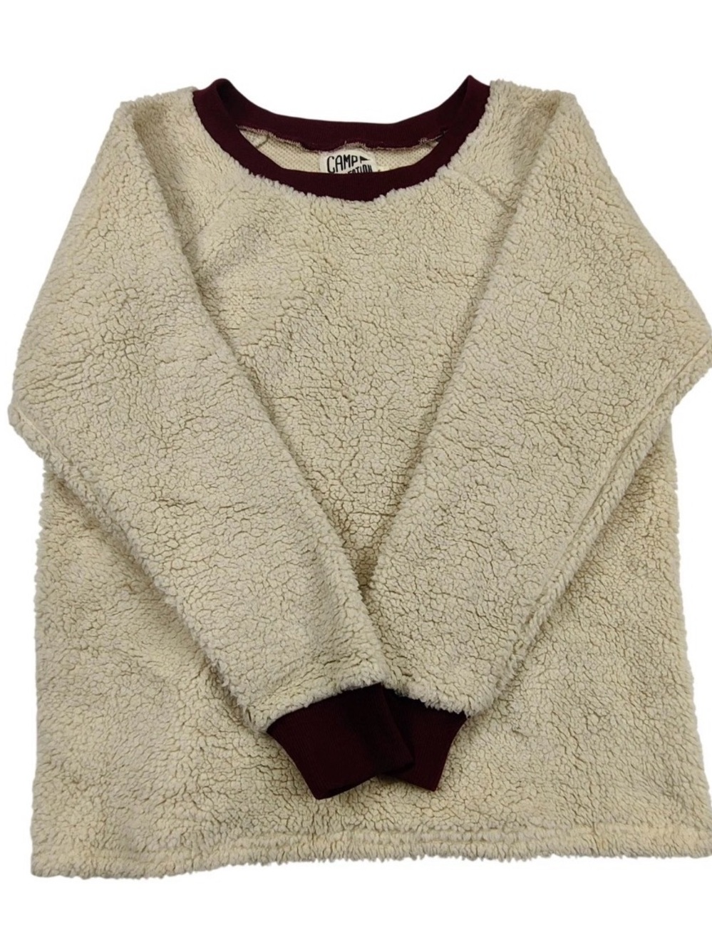 Camp Fleece Crewneck Sweatshirt - Cream with Maroon Trim